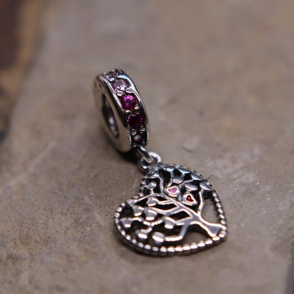 Family Tree Heart Dangle Bracelet Charm - S925 Sterling Silver Fits Pandora - Picture 6 of 6